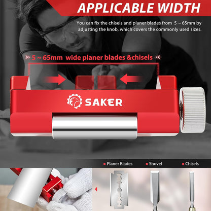 Chisel Sharpening Jig,Wood Honing Guide with Whetstone - Red Off-Center Upgraded Honing Tool and Diamond Sharpening Stone Set Kit for Knife, Short Chisels and Planes