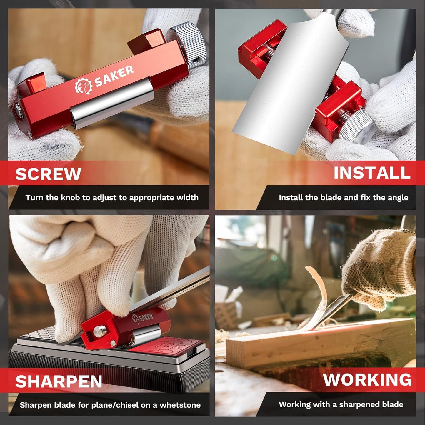 Chisel Sharpening Jig,Wood Honing Guide with Whetstone - Red Off-Center Upgraded Honing Tool and Diamond Sharpening Stone Set Kit for Knife, Short Chisels and Planes