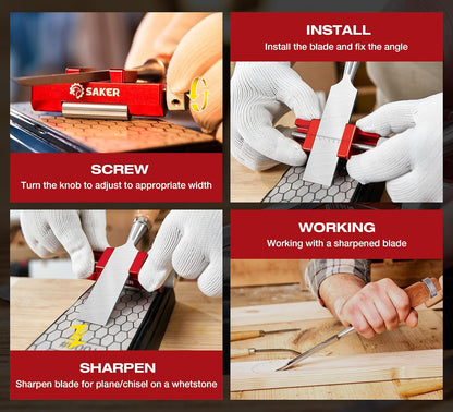 Chisel Sharpening Jig,Wood Honing Guide with Whetstone - Red Off-Center Upgraded Honing Tool and Diamond Sharpening Stone Set Kit for Knife, Short Chisels and Planes