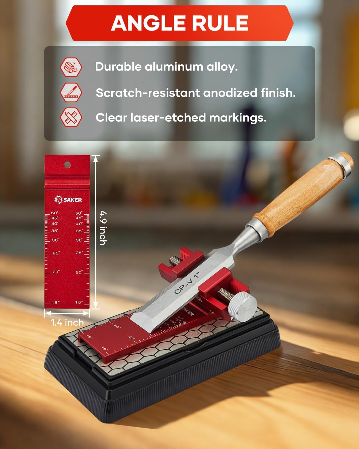 Chisel Sharpening Jig,Wood Honing Guide with Whetstone - Red Off-Center Upgraded Honing Tool and Diamond Sharpening Stone Set Kit for Knife, Short Chisels and Planes