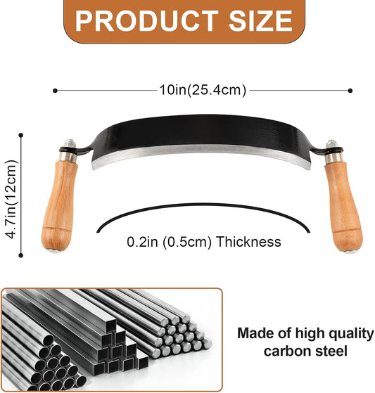 10 Inch Curved Draw Knife Woodworking Debarking Tool Felled Shave Knife Bark Knives with Carbon Steel Blade and Wooden Handles for Bark Peeling Woodworking Fathers Day Mens Woodworking Birthday Gift