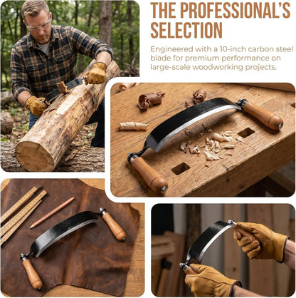 10 Inch Curved Draw Knife Woodworking Debarking Tool Felled Shave Knife Bark Knives with Carbon Steel Blade and Wooden Handles for Bark Peeling Woodworking Fathers Day Mens Woodworking Birthday Gift