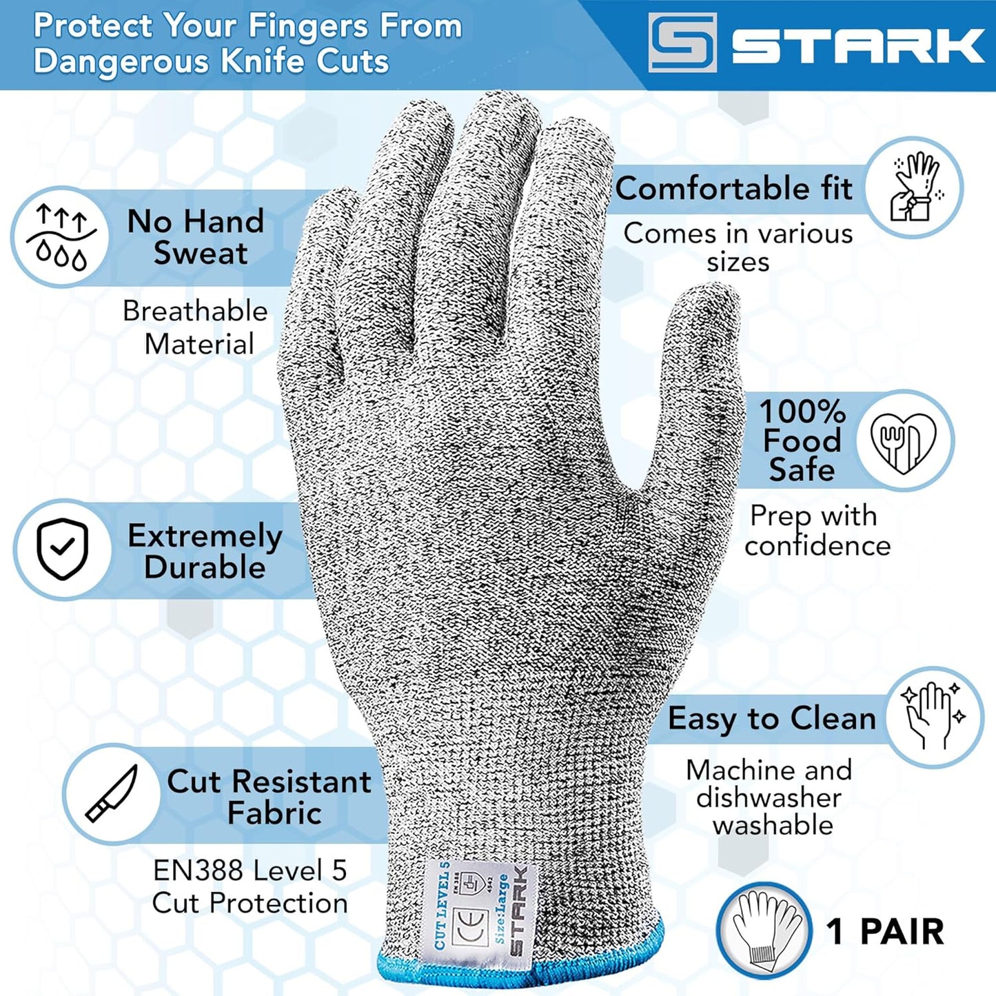 Cut Resistant Gloves, Level 5 Protection, Kitchen Cut Gloves for Meat, Shucking, Fillet, Mandolin Slicing, Carving, 1 Pair, Small