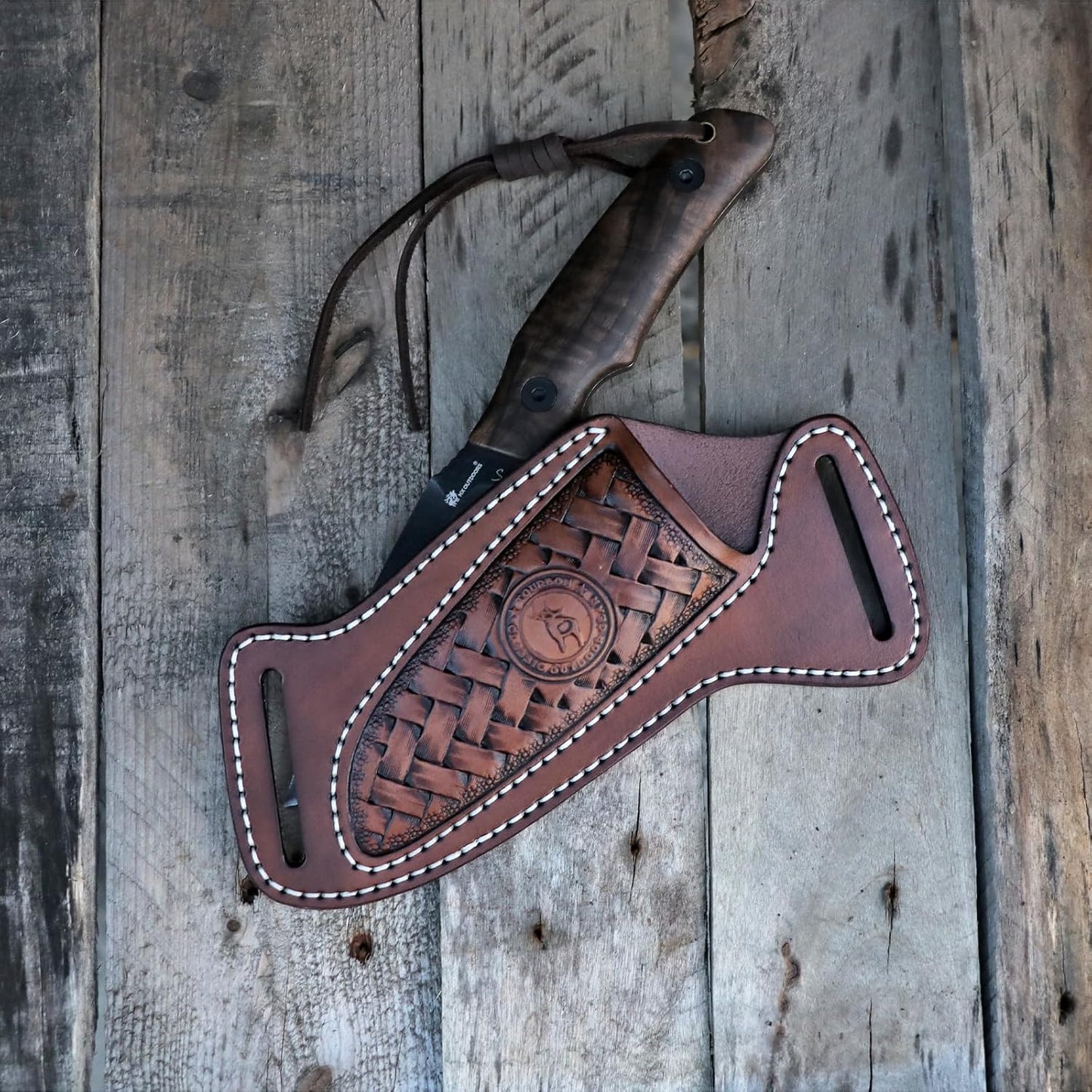 Tourbon Genuine Leather Fixed Blade Knife Sheath - Cross Draw Right Hand Belt Holster, Open Top EDC Knife Holder for Outdoor Camping Hiking Hunting