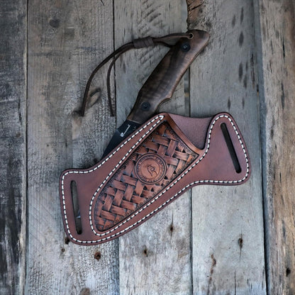 Tourbon Genuine Leather Fixed Blade Knife Sheath - Cross Draw Right Hand Belt Holster, Open Top EDC Knife Holder for Outdoor Camping Hiking Hunting