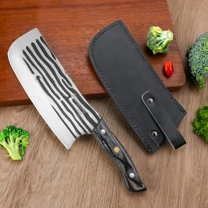 Meat Cleaver Knife Heavy with Sheath, Meat Cleaver Knife for Meat Cutting, Hand Forged Chef Butcher Full Tang Boning Knife for Outdoor Cooking, Kitchen or Camping BBQ