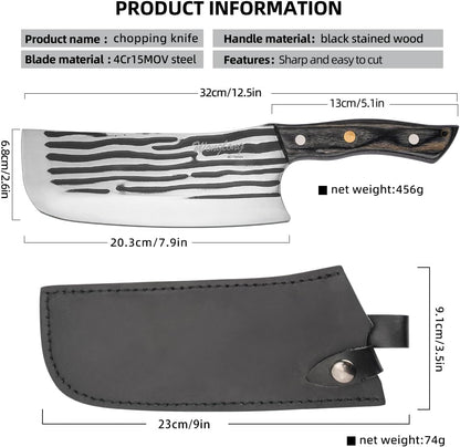 Meat Cleaver Knife Heavy with Sheath, Meat Cleaver Knife for Meat Cutting, Hand Forged Chef Butcher Full Tang Boning Knife for Outdoor Cooking, Kitchen or Camping BBQ