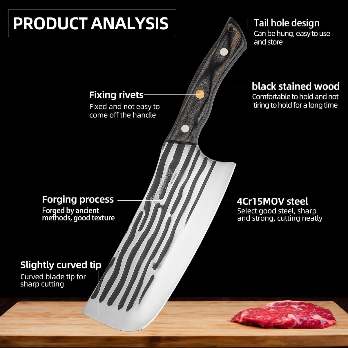 Meat Cleaver Knife Heavy with Sheath, Meat Cleaver Knife for Meat Cutting, Hand Forged Chef Butcher Full Tang Boning Knife for Outdoor Cooking, Kitchen or Camping BBQ