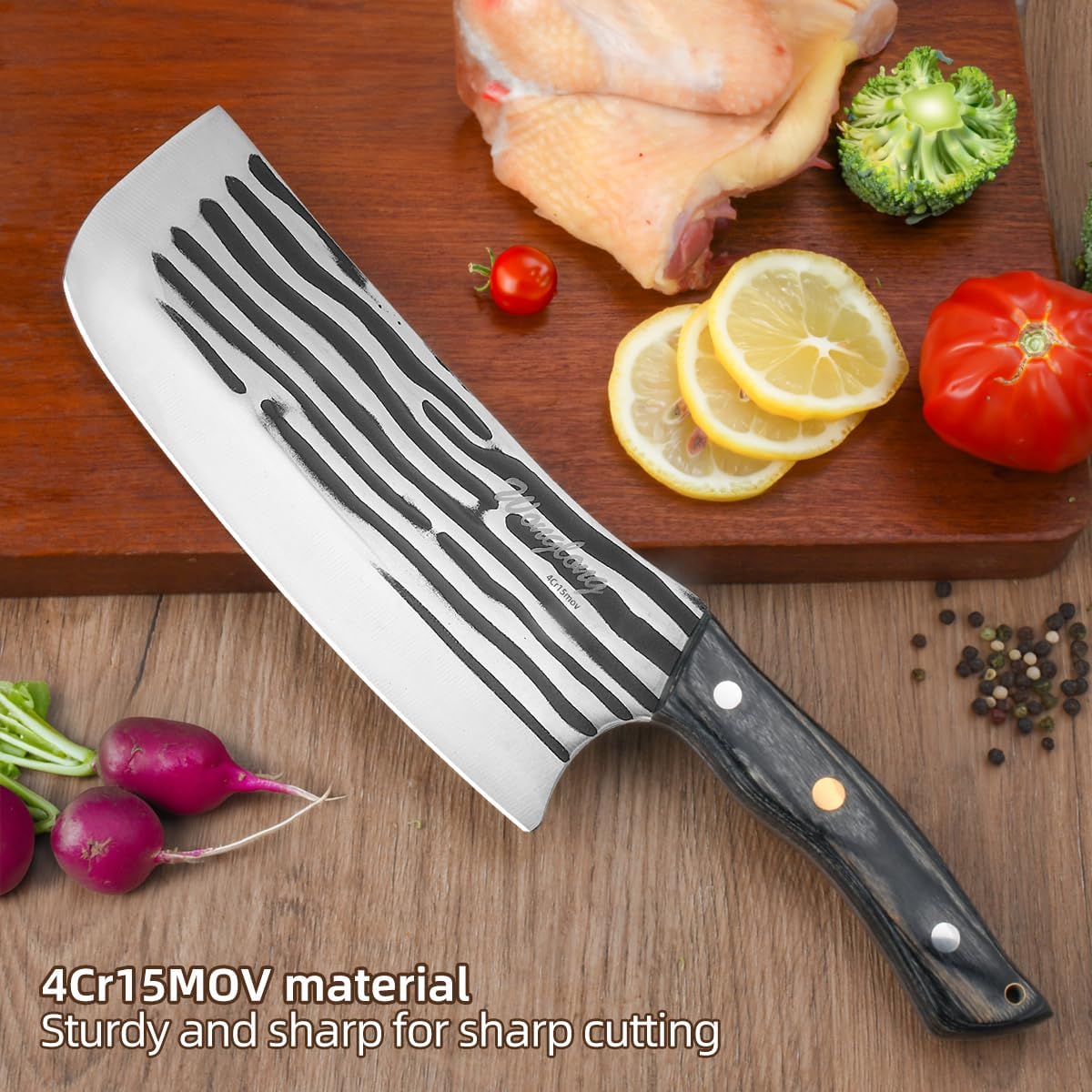 Meat Cleaver Knife Heavy with Sheath, Meat Cleaver Knife for Meat Cutting, Hand Forged Chef Butcher Full Tang Boning Knife for Outdoor Cooking, Kitchen or Camping BBQ