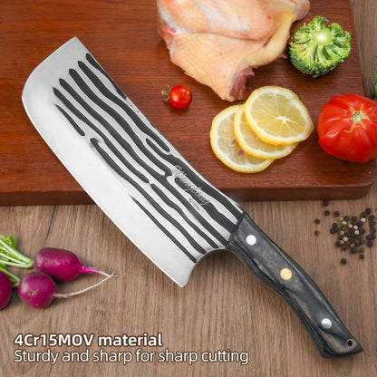 Meat Cleaver Knife Heavy with Sheath, Meat Cleaver Knife for Meat Cutting, Hand Forged Chef Butcher Full Tang Boning Knife for Outdoor Cooking, Kitchen or Camping BBQ