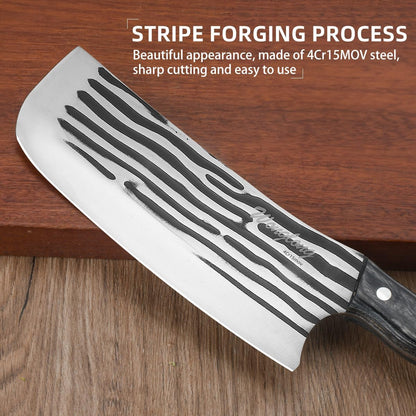 Meat Cleaver Knife Heavy with Sheath, Meat Cleaver Knife for Meat Cutting, Hand Forged Chef Butcher Full Tang Boning Knife for Outdoor Cooking, Kitchen or Camping BBQ