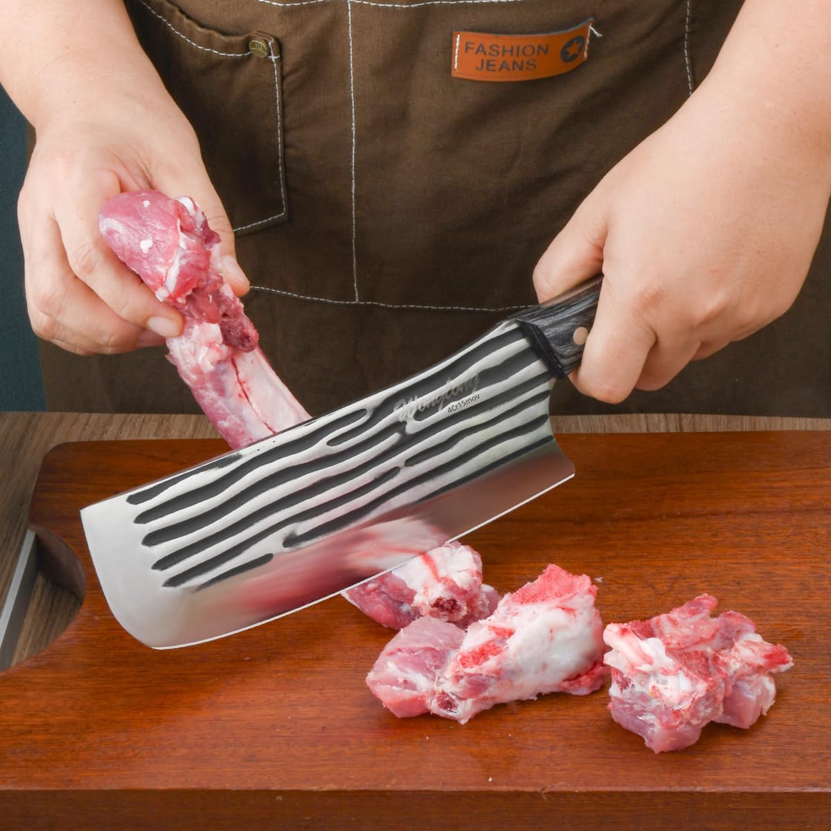 Meat Cleaver Knife Heavy with Sheath, Meat Cleaver Knife for Meat Cutting, Hand Forged Chef Butcher Full Tang Boning Knife for Outdoor Cooking, Kitchen or Camping BBQ