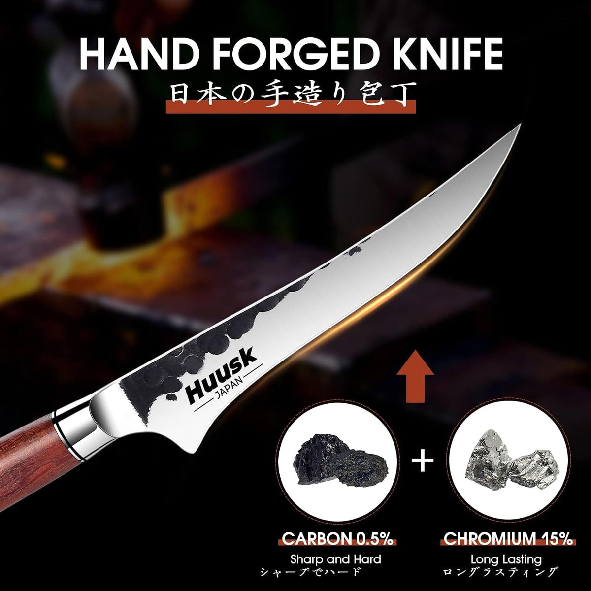 Huusk Butcher Knife Set of 3 - Japanese Knife Set for Meat Cutting | Hand Forged Viking Knives Sets with Meat Cleaver, Heavy-Duty Kitchen Knives Sets for Bone BBQ Vegetable, Gift for Men