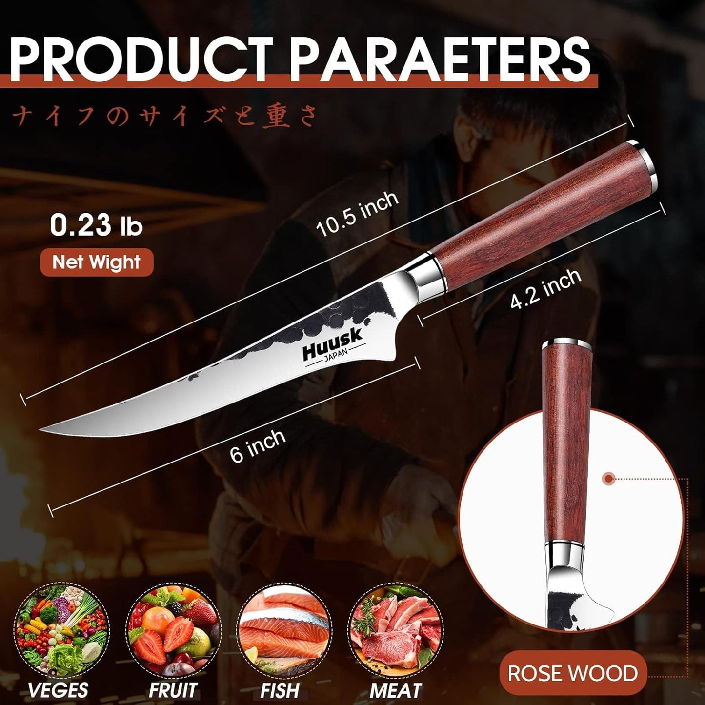 Huusk Butcher Knife Set of 3 - Japanese Knife Set for Meat Cutting | Hand Forged Viking Knives Sets with Meat Cleaver, Heavy-Duty Kitchen Knives Sets for Bone BBQ Vegetable, Gift for Men