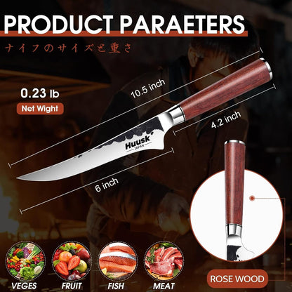 Huusk Butcher Knife Set of 3 - Japanese Knife Set for Meat Cutting | Hand Forged Viking Knives Sets with Meat Cleaver, Heavy-Duty Kitchen Knives Sets for Bone BBQ Vegetable, Gift for Men