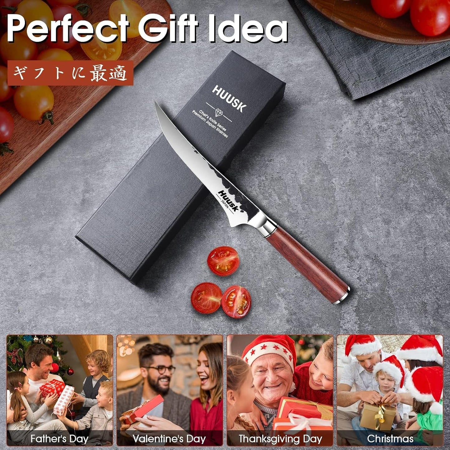 Huusk Butcher Knife Set of 3 - Japanese Knife Set for Meat Cutting | Hand Forged Viking Knives Sets with Meat Cleaver, Heavy-Duty Kitchen Knives Sets for Bone BBQ Vegetable, Gift for Men