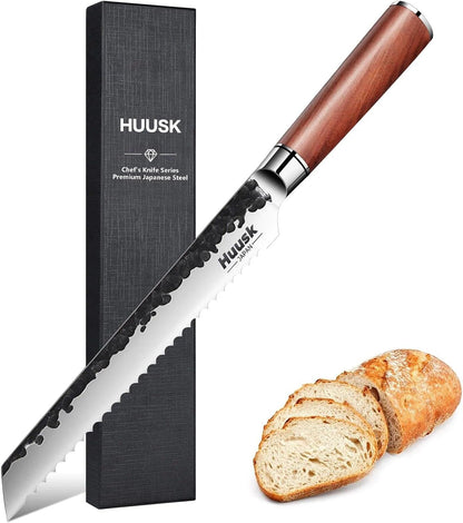 Huusk Butcher Knife Set of 3 - Japanese Knife Set for Meat Cutting | Hand Forged Viking Knives Sets with Meat Cleaver, Heavy-Duty Kitchen Knives Sets for Bone BBQ Vegetable, Gift for Men
