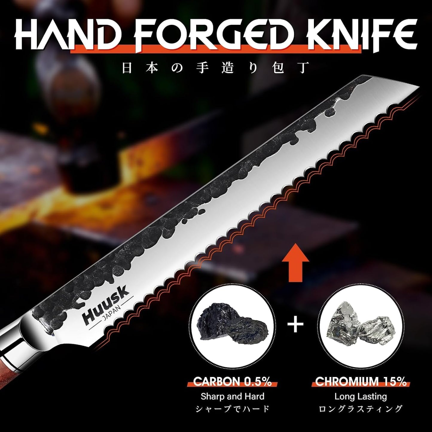 Huusk Butcher Knife Set of 3 - Japanese Knife Set for Meat Cutting | Hand Forged Viking Knives Sets with Meat Cleaver, Heavy-Duty Kitchen Knives Sets for Bone BBQ Vegetable, Gift for Men