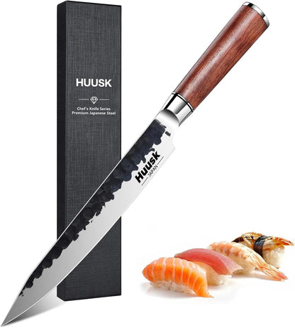 Huusk Butcher Knife Set of 3 - Japanese Knife Set for Meat Cutting | Hand Forged Viking Knives Sets with Meat Cleaver, Heavy-Duty Kitchen Knives Sets for Bone BBQ Vegetable, Gift for Men