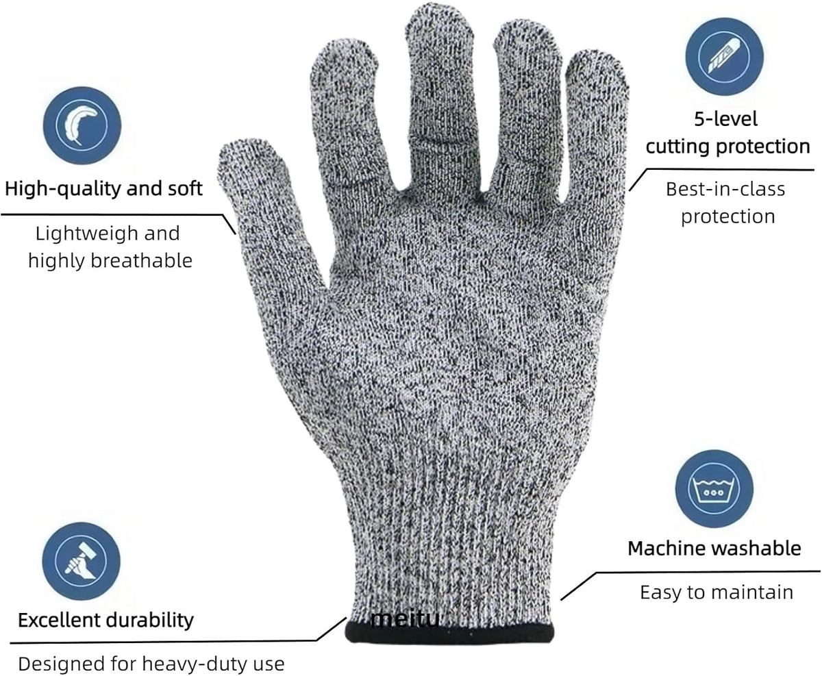 Cut Resistant Gloves Food Grade, Level 5 Protection Kitchen Safety Gloves for Oyster Shucking, Mandolin Slicing, Meat Cutting & Fish Fillet Processing, Lightweight Chef Butcher Gloves, 1 Pair