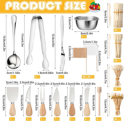 530 Pcs Charcuterie Board Accessories Cheese Butter Spreader Knife Set Butcher Paper Roll Serving Tongs Forks Spoons Dipping Bowls Dippers Cocktail Picks for Party Wedding Christmas (Silver)