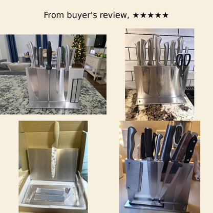 Stainless Steel Magnetic Knife Holder with 2pcs Sharpener | Double Sided Strong Magnetic Knife Block, Magnetic Knife Stand for Kitchen Countertop, Anti-movement Suction Cup Base