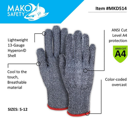MAKO Safety ANSI Level A4 Cut-Resistant Kitchen Utility Gloves, 1 Pair, Size 12/XXXL, Salt & Pepper, MKD514