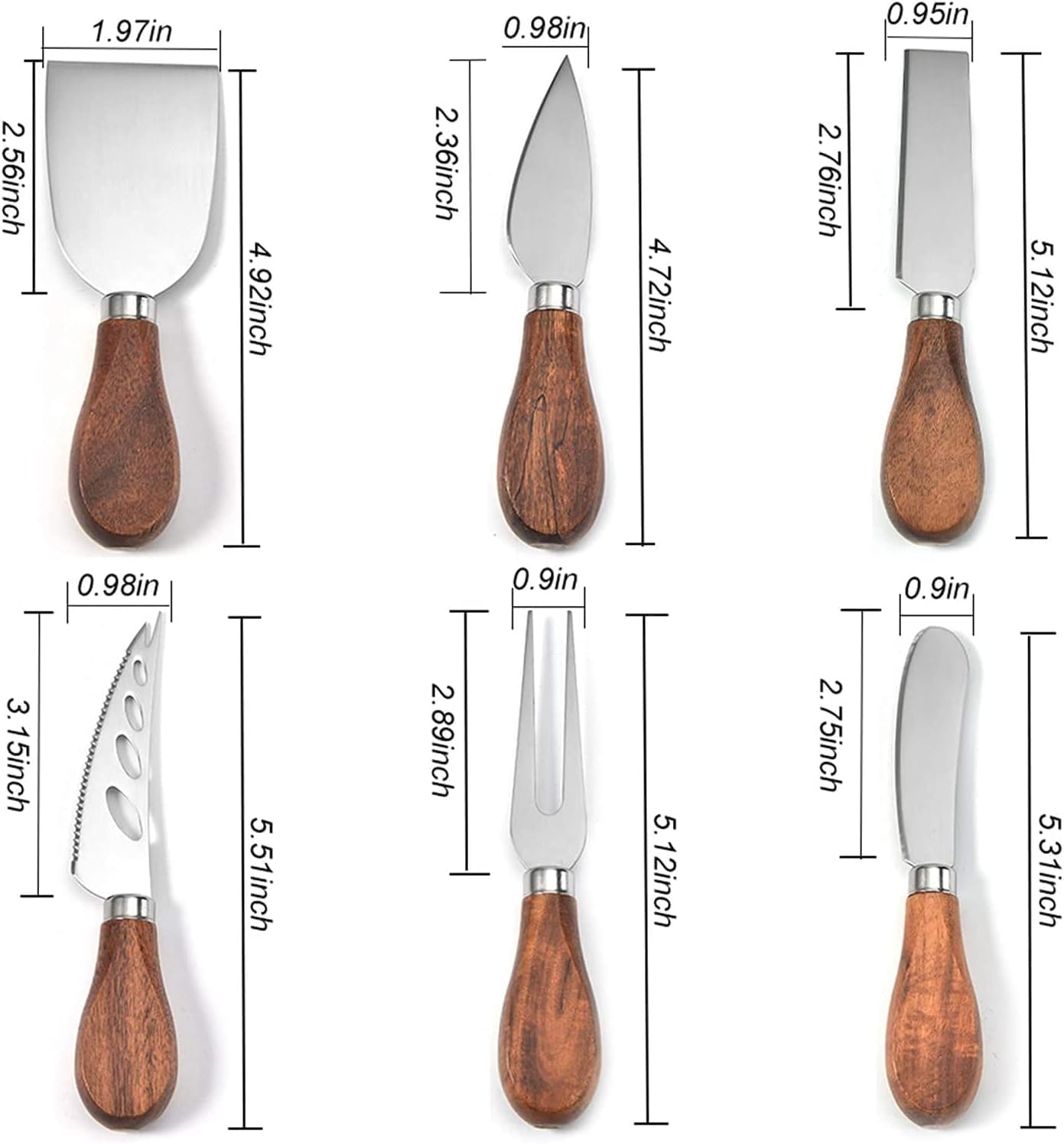 Premium Stainless Steel Cheese Tool Set - 6 Piece Cheese Knife Set - Cut, Spread All Your Favorite Cheeses