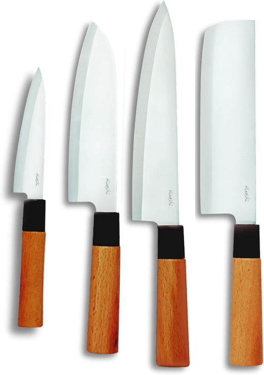 Sushi & Sashimi Knife Set 4-Piece High Carbon Stainless Steel Japanese Chef Knives with Beech Wood Handle Professional Kitchen Knife Set for Precision Cutting