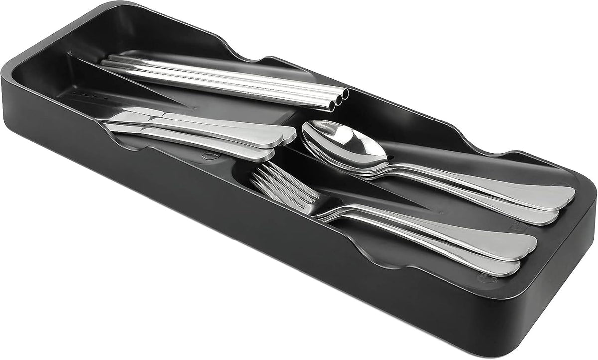 Kitchen Drawer Organizer Small Silverware Organizer/Utensil Holder and Cutlery Tray for Flatware and Silverware Partition Storage (Black - Flatware Organizers Only)