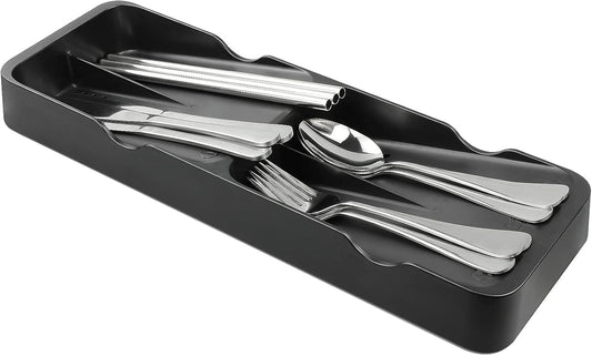 Kitchen Drawer Organizer Small Silverware Organizer/Utensil Holder and Cutlery Tray for Flatware and Silverware Partition Storage (Black - Flatware Organizers Only)