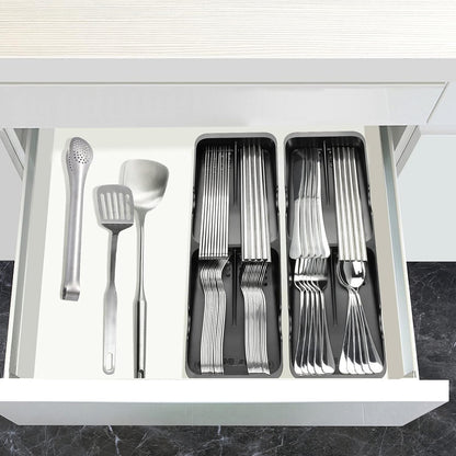 Kitchen Drawer Organizer Small Silverware Organizer/Utensil Holder and Cutlery Tray for Flatware and Silverware Partition Storage (Black - Flatware Organizers Only)