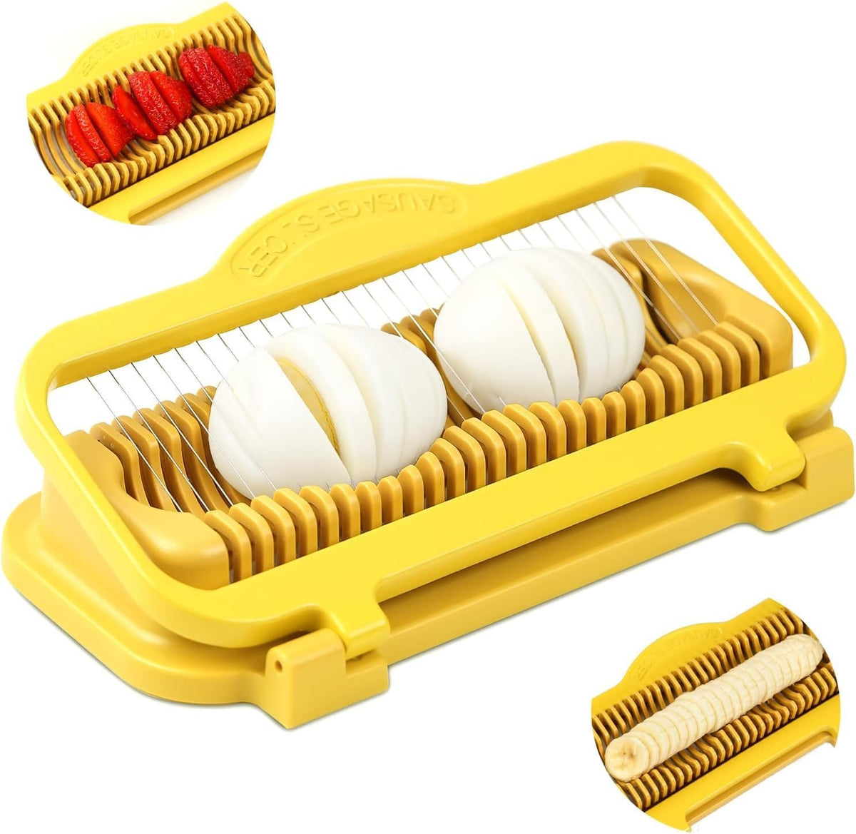 Larger Egg Slicer for Hard Boiled Eggs Banana Slicer, Aluminium & Stainless Steel Wires Strawberry slicer Multipurpose Heavy Duty Dishwasher Safe Banana Cutter slicer