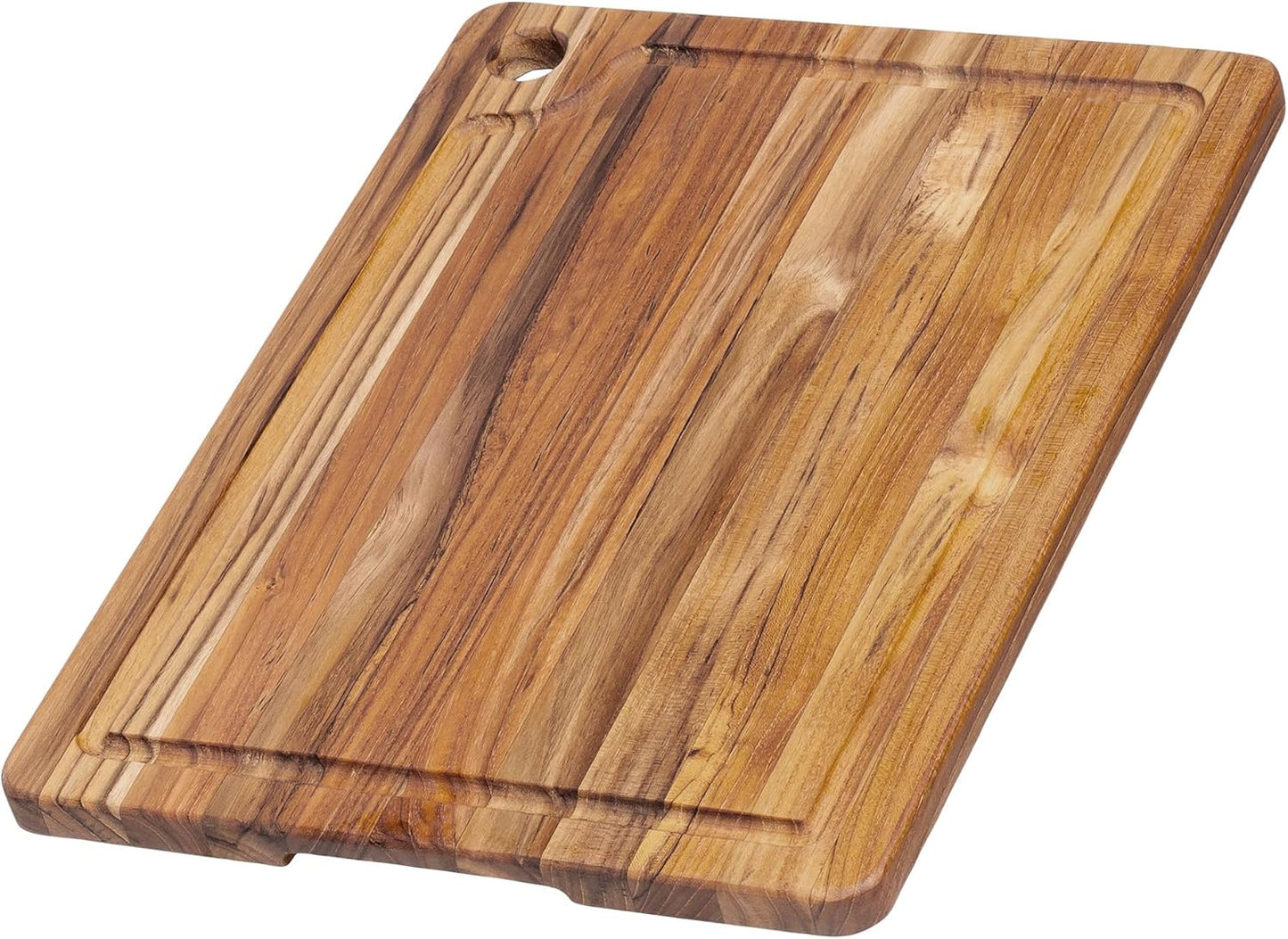 Teak Cutting Board - Rectangle Edge Grain Board With Corner Hole And Juice Canal (16 x 12 x .5 in.)