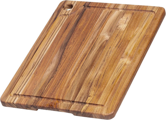 Teak Cutting Board - Rectangle Edge Grain Board With Corner Hole And Juice Canal (16 x 12 x .5 in.)