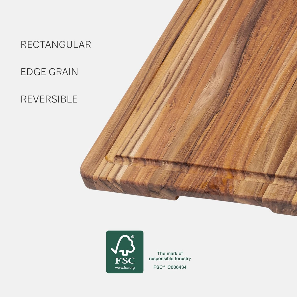 Teak Cutting Board - Rectangle Edge Grain Board With Corner Hole And Juice Canal (16 x 12 x .5 in.)