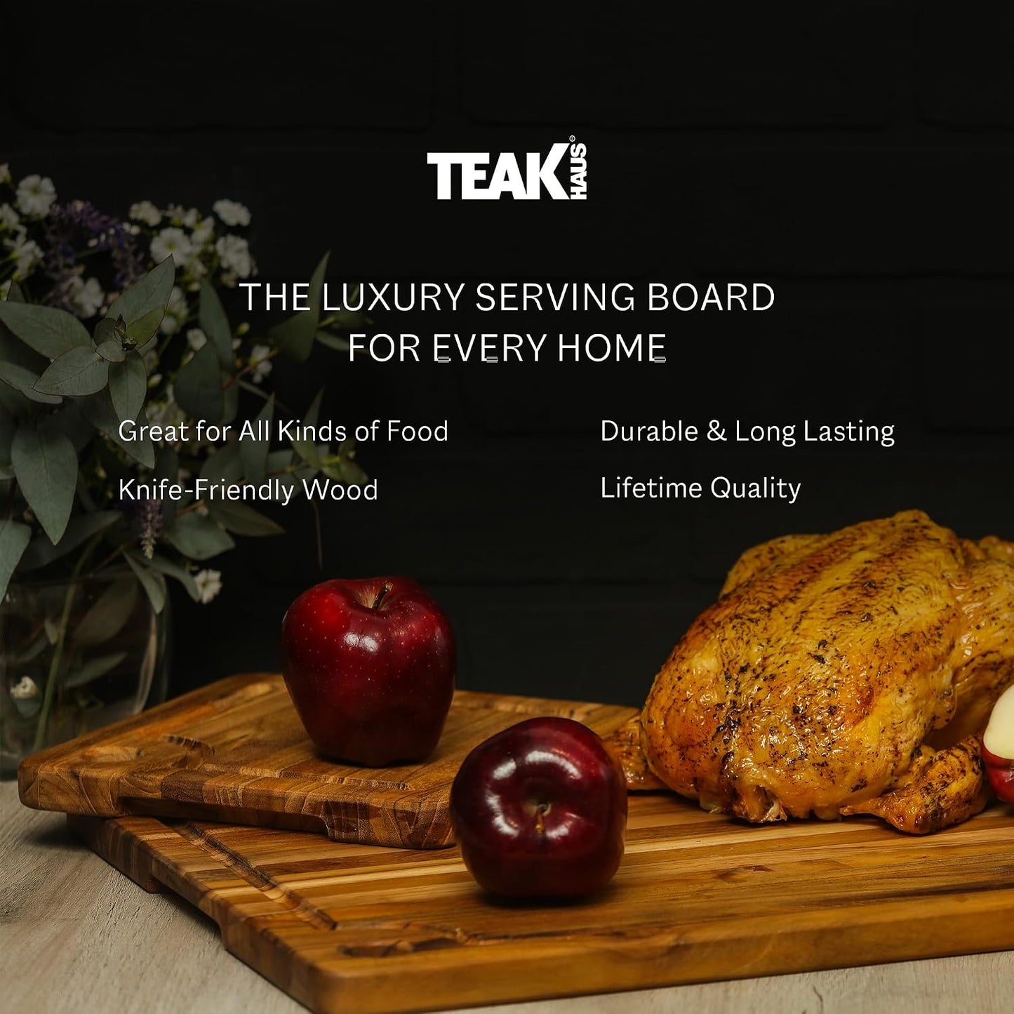 Teak Cutting Board - Rectangle Edge Grain Board With Corner Hole And Juice Canal (16 x 12 x .5 in.)