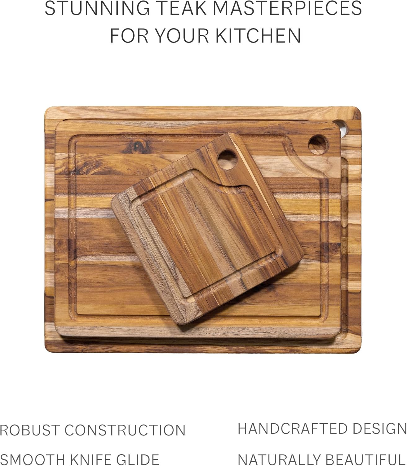 Teak Cutting Board - Rectangle Edge Grain Board With Corner Hole And Juice Canal (16 x 12 x .5 in.)