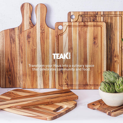 Teak Cutting Board - Rectangle Edge Grain Board With Corner Hole And Juice Canal (16 x 12 x .5 in.)