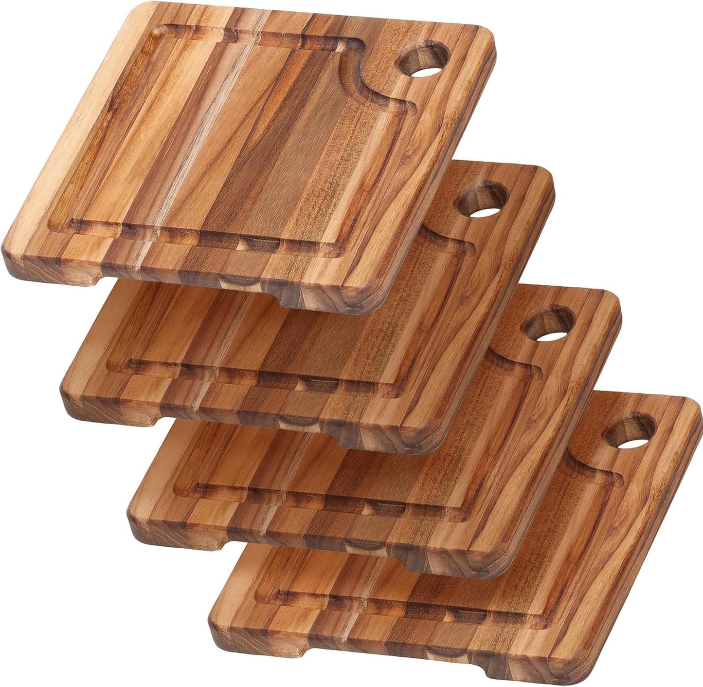Teak Cutting Board - Rectangle Edge Grain Board With Corner Hole And Juice Canal (16 x 12 x .5 in.)