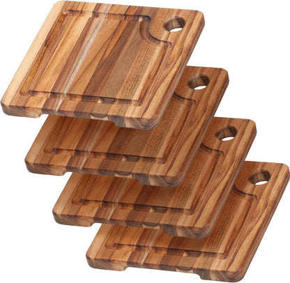 Teak Cutting Board - Rectangle Edge Grain Board With Corner Hole And Juice Canal (16 x 12 x .5 in.)
