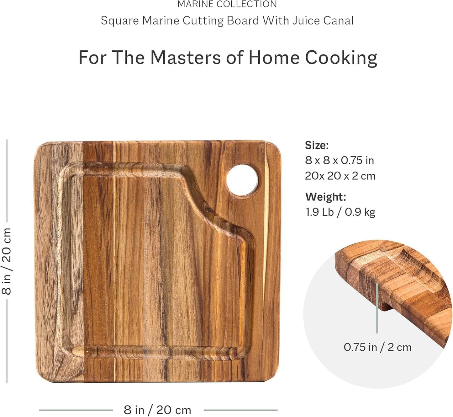Teak Cutting Board - Rectangle Edge Grain Board With Corner Hole And Juice Canal (16 x 12 x .5 in.)