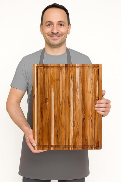 Teak Cutting Board - Rectangle Edge Grain Board With Corner Hole And Juice Canal (16 x 12 x .5 in.)