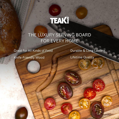 Teak Cutting Board - Rectangle Edge Grain Board With Corner Hole And Juice Canal (16 x 12 x .5 in.)