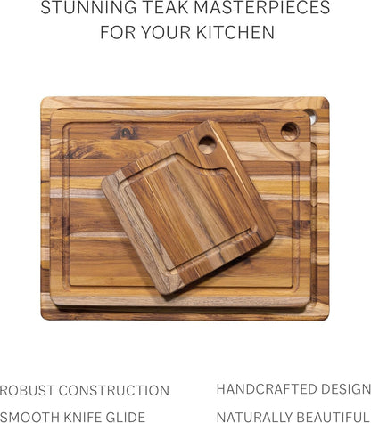 Teak Cutting Board - Rectangle Edge Grain Board With Corner Hole And Juice Canal (16 x 12 x .5 in.)