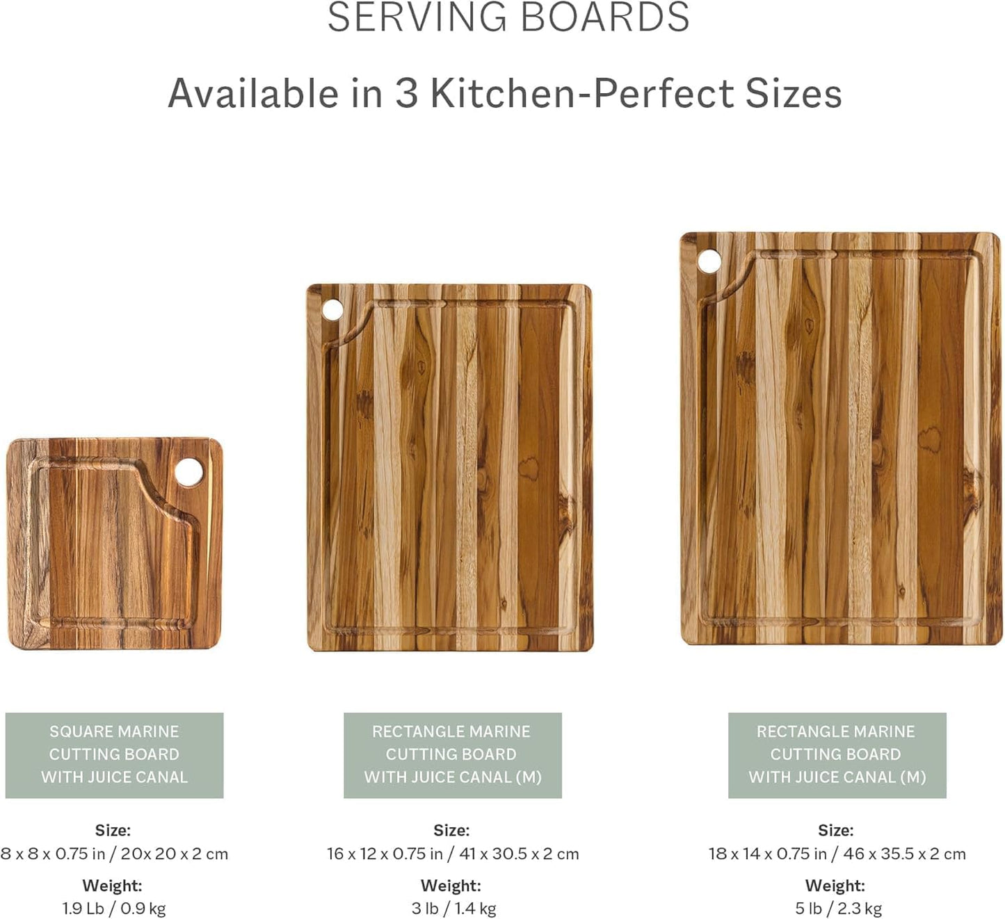 Teak Cutting Board - Rectangle Edge Grain Board With Corner Hole And Juice Canal (16 x 12 x .5 in.)