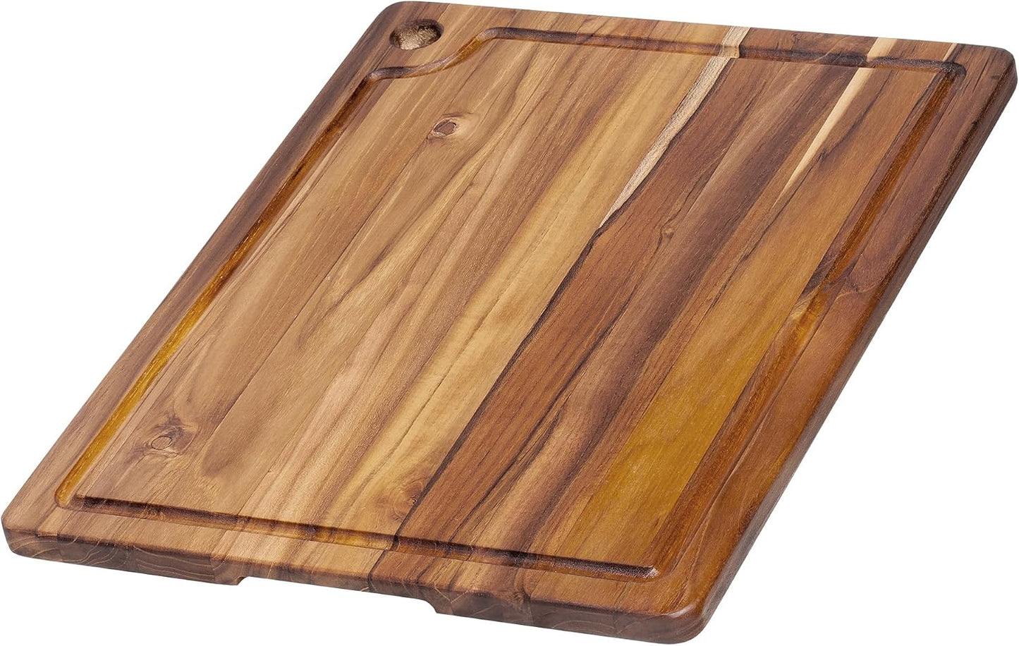 Teak Cutting Board - Rectangle Edge Grain Board With Corner Hole And Juice Canal (16 x 12 x .5 in.)