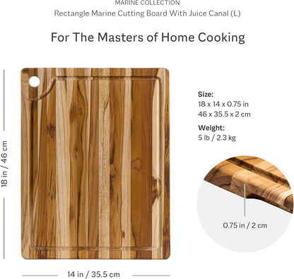 Teak Cutting Board - Rectangle Edge Grain Board With Corner Hole And Juice Canal (16 x 12 x .5 in.)