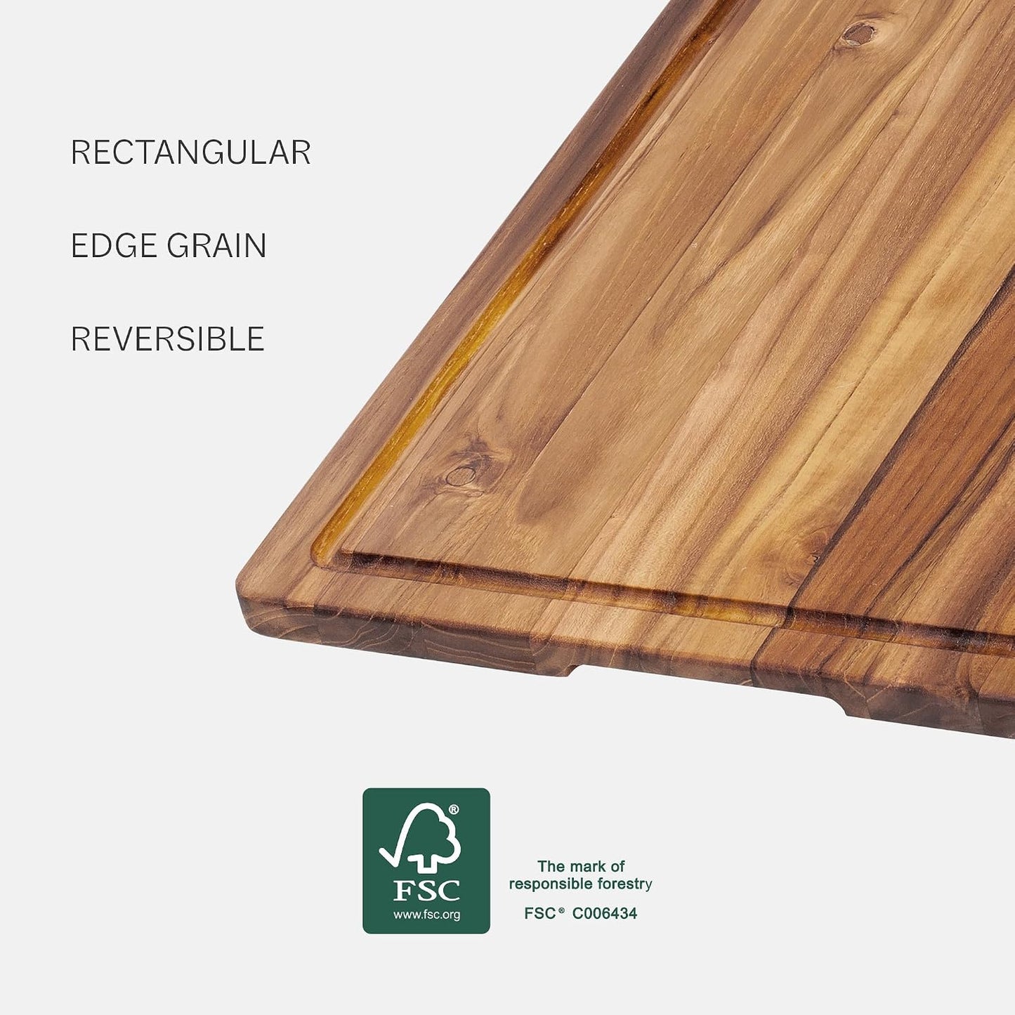 Teak Cutting Board - Rectangle Edge Grain Board With Corner Hole And Juice Canal (16 x 12 x .5 in.)