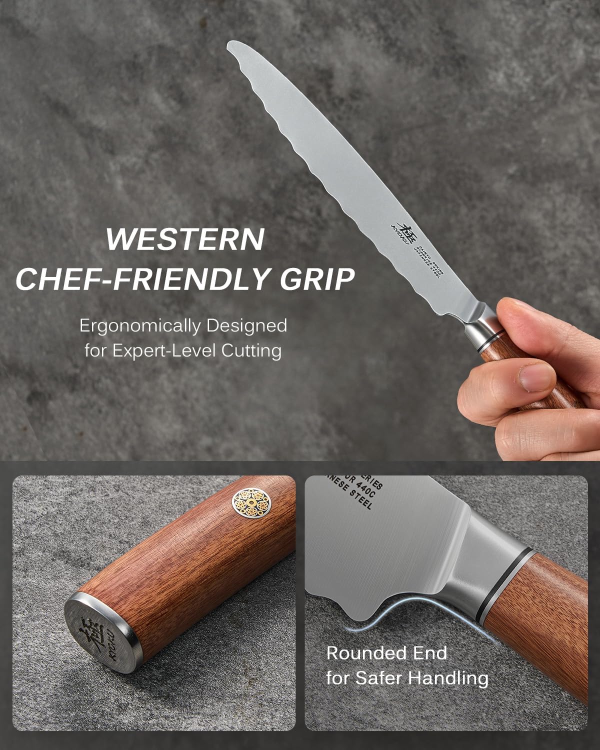 7 Inch Santoku Knife, Daimyo Series, Rosewood Handle, 440C Steel